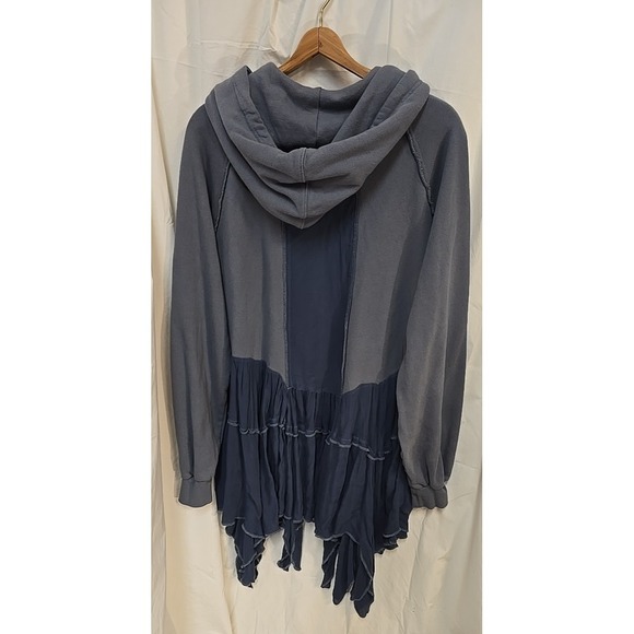 Free People Moon Dust Cardi Blue Hooded Lagenlook Sweatshirt M Boho Grunge - Picture 3 of 7